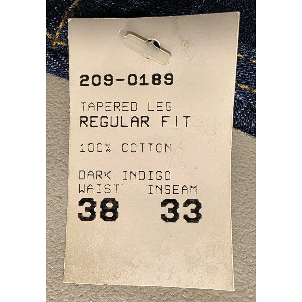 Vintage Lee Jeans Men’s Size 38x33 Dark Indigo Tapered Leg New USA Union Tag